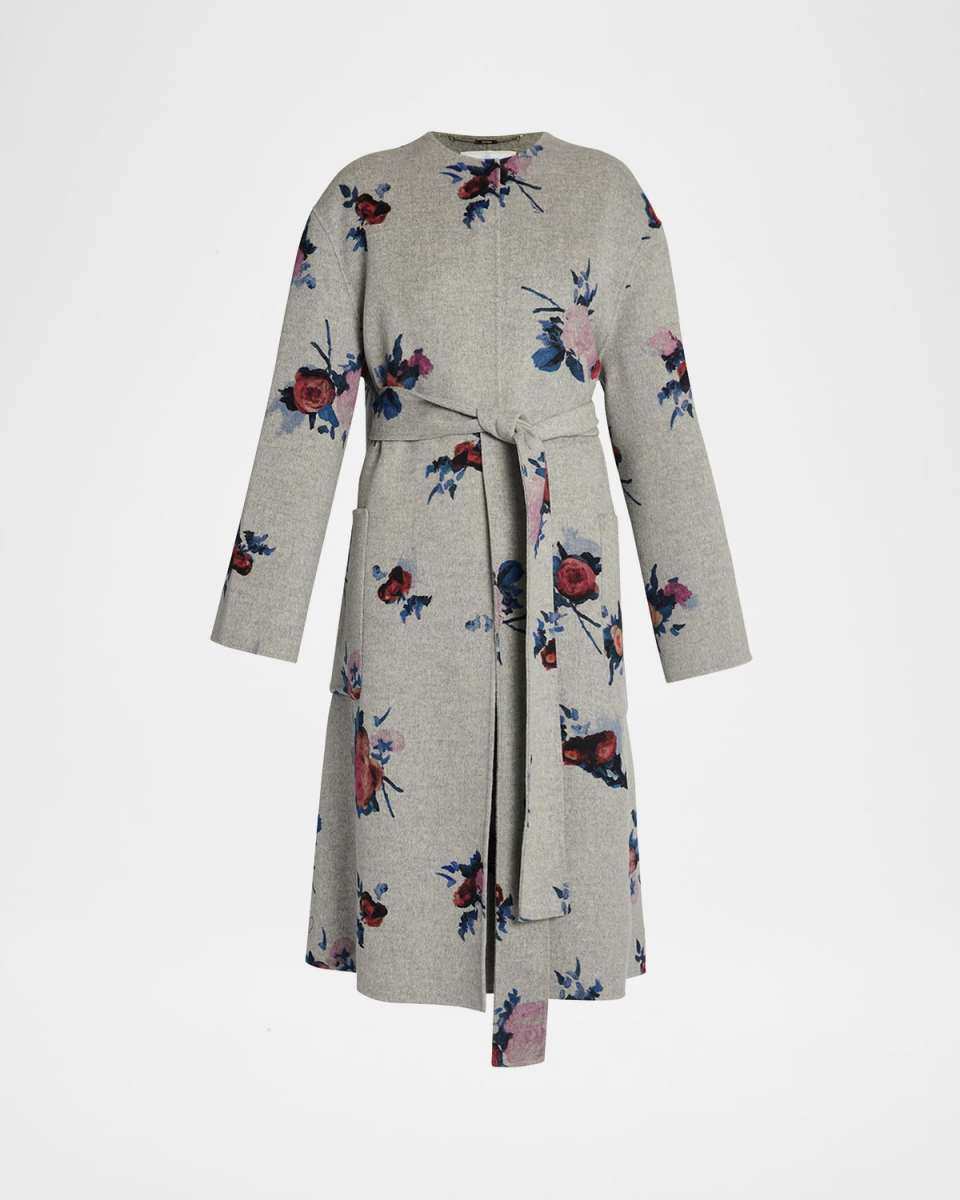 Flower Wool Belted Oversized Coat